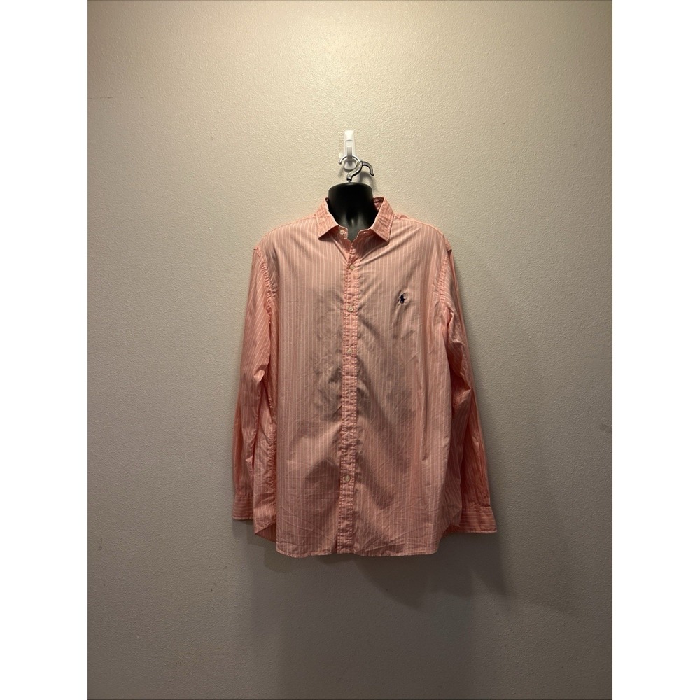 Polo Ralph Lauren Performance Shirt Men 2XL Pink Striped Oxford Blue Pony Preppy